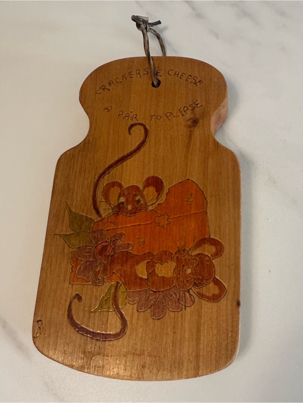 Vintage Wood Cheese Board w/ carved mice/cheese design